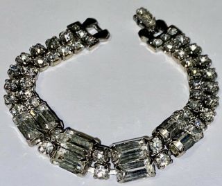 Vintage Weiss Signed Silver - Tone Retro Clear Rhinestone Bracelet Gorgeous