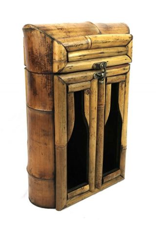 Vintage Rattan Bamboo Wood Wine Bottle Box Case Holder For Hold 2 Bottles