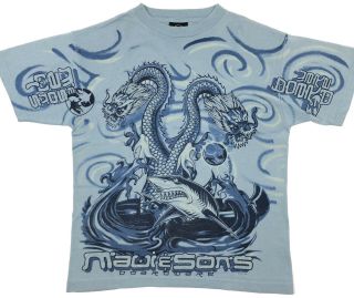 Vtg 90s Dragon Shark All Over Print Tee Shirt Youth Boys Large Usa 1998 Maui Son