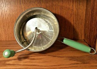 Vintage Foley Food Mill Masher Ricer Strainer With Green Wooden Handles