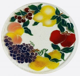 Peggy Karr Fused Glass 11.  25 " Fruit Plate Signed Platter Apple Lemon Peach Grape