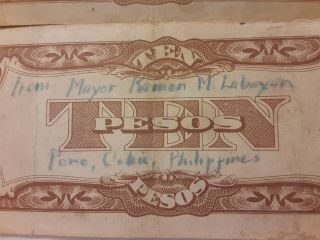 Vintage Japanese Government Ten Pesos Invasion Money Mayor Of Cebu Philippines