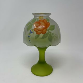 Westmoreland Orange Rose Satin Glass Reverse Painted Fairy Lamp Light 7.  75 "