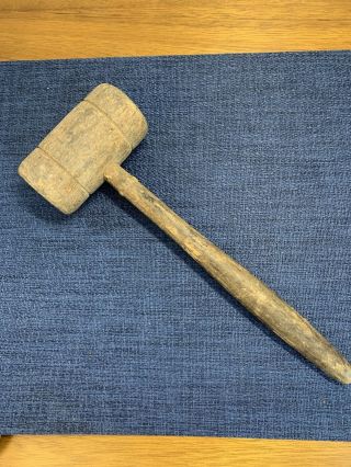 Old Vintage Primitive Large Wood Wooden Mallet Hammer Hand Tool 12 Inch