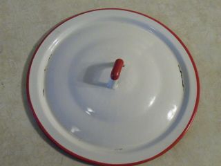 Vtg Metal Enamel Ware Pan Pot Lid Cover Only Replacement White Red
