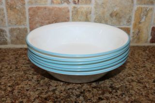 Corelle Outer Banks Set Of Six 7¼ " Soup Cereal Salad Bowls White With Blue Rim