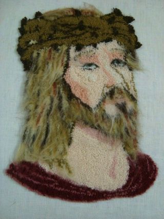 Vtg Needle Punch Embroidery Jesus Christ Framed Picture 14 " X 17 " No Glass