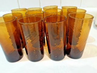 Set Of 12 Vtg Amber Juice Glass Swirl Pattern 6 Oz