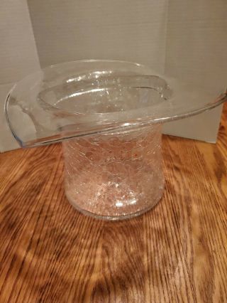Blenko Clear Crackle Art Glass Life Sz Top Hat Ice Bucket Vase W/label