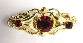 Vintage Czech Red Glass Brooch Pin Rhinestone Red Rhinestones Small Brooch Brass 3