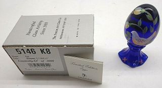 Fenton Egg On Stand 5146 K8 Cobalt Bird Flowers Signed L/e 655/3000