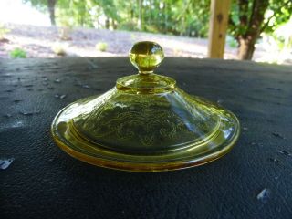 Vintage Federal Amber Yellow Depression Glass Madrid Jar Lid Only
