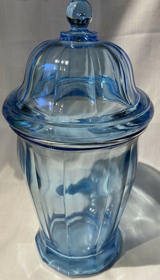 Vintage Blue Indiana Glass Apothecary Candy Store Display Jar Canister