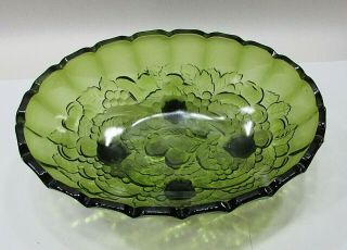 Vintage Indiana Harvest Grape Green Glass Footed 4x8x12 Oval Fruit Bowl S/h