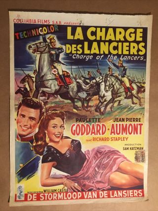 Charge Of The Lancers 1954 Belgian Movie Poster Sexy Paulette Goddard
