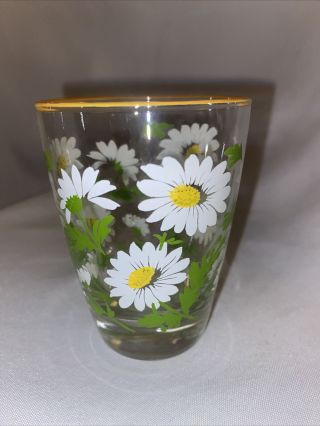 Vintage Libbey Small 3.  5” Drinking Glass Yellow Trim Daisy Green White Yellow