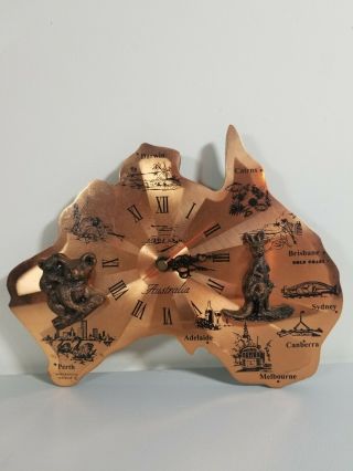 Vtg Australian Made Copper Brass Australia Wall Clock Koala Kangaroo 9 "