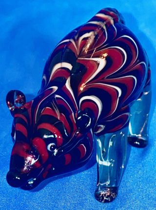Fabulous Vintage Glass Menagerie By Fitz And Floyd Red - White & Blue Glass Bear
