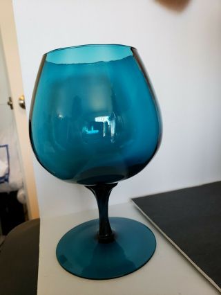 Hand Blown Empoli ? Italy Art Glass 9 - 1/2 " Brandy Snifter - Blue Twisted Stem