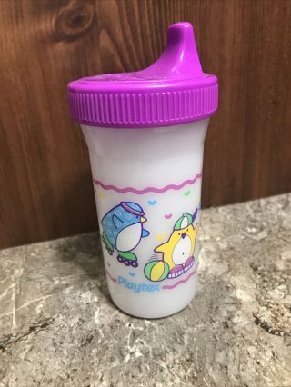 Vintage Pink Playtex 6oz Sippy Cup With Animals 1997 Htf