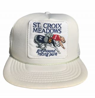 Vintage Trucker Hat St Croix Meadows Greyhound Racing Patch White