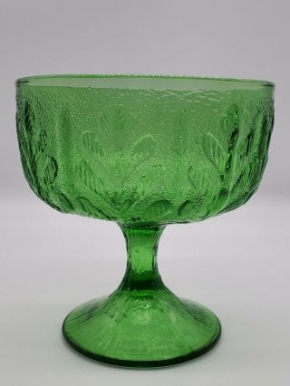 Vintage 1978 F.  T.  D.  Green Glass Oak Leaf Pedestal Bowl Candy Dish Planter Vase