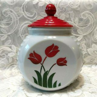 Vintage Fire King Vitrock Red Tulip Grease Jar With Lid 1940 