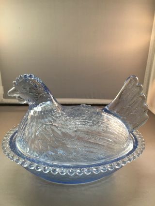Vintage Indiana Hen On Nest - Blue Colored Glass