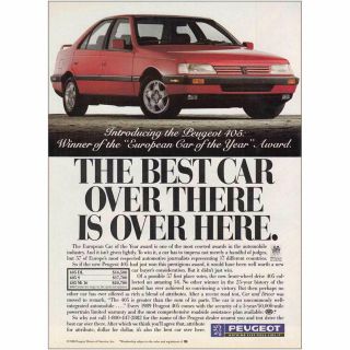 1989 Peugeot 405: Best Car Over There Vintage Print Ad