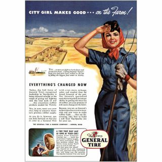 1943 General Tire: City Girl Makes Good On The Farm Vintage Print Ad