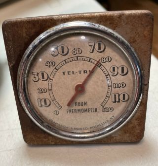 Vintage Metal Tel - Tru Room Thermometer Germanow Simon Rochester Ny Desk/wall