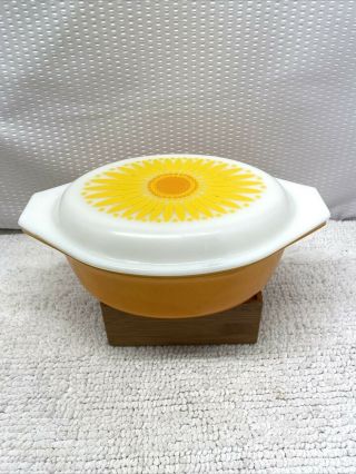 Vintage Pyrex Ovenware Casserole Dish Oval 043 1.  5 Qt Sunflower Orange W/ Lid