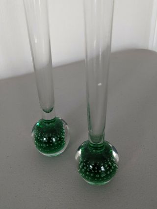 Vtg Italian Art Glass Emerald Green Bullicante Bubble Bud Vase Paperweight Base