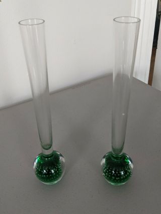 VTG Italian Art Glass Emerald Green Bullicante Bubble Bud Vase Paperweight Base 2
