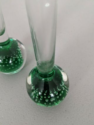VTG Italian Art Glass Emerald Green Bullicante Bubble Bud Vase Paperweight Base 3