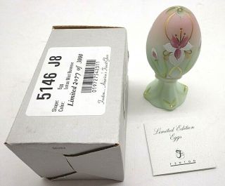 Fenton Egg On Stand 5146 J8 Handpainted Lotus Mist Burmese Signed L/e 2077/3000
