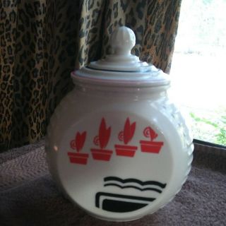 Vintage Fire King Ivory Vitrock Flower Pot Pattern Grease Jar In