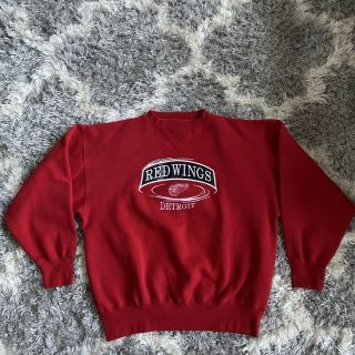 Vintage Detroit Red Wings Crewneck Sweatshirt Sz Large Embroidered Logo Guc