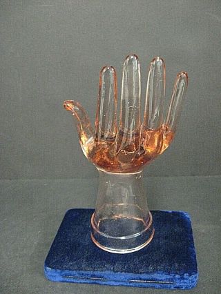 Vintage Pink Glass Hand Mannequin Jewelry Ring Holder Depression Glass Hand