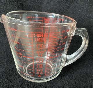 Vintage Pyrex 1950’s 4 Cup 1 Qt.  Glass Measuring Cup Pitcher D Handle 532 Euc