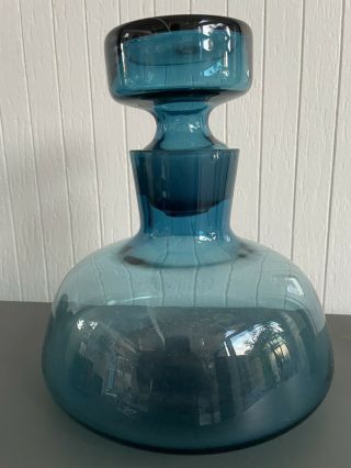 Vintage Italian Mid Century Blue Glass Decanter Bottle Italy