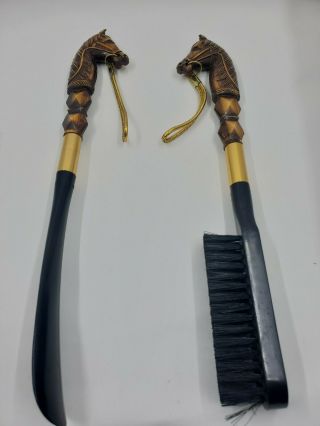 Vintage Horse Head Shoe Horn And Shoe Brush Set Made In Japan