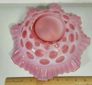 Fenton Cranberry Coin Dot Art Glass Bowl Crimped Opalescent Vintage Glassware