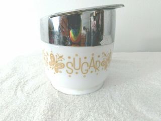Vintage Gemco Glass Sugar Bowl Dish Butterfly Gold Pyrex,  Corning Compatible