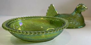 Vintage Iridescent Lime Green Carnival Hen On Nest Candy Dish 2