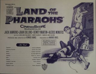 The Land Of The Pharaohs Synopsis Sheet 1955 Jack Hawkins,  Joan Collins