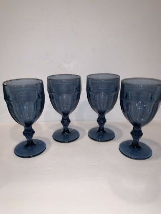4 Vintage Libbey Dusky Blue Gibraltar Water Glasses Goblets 6 3/4” Htf