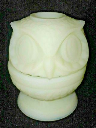 Vintage Fenton Owl Fairy Lamp Custard Satin Glass W/candle - Two Parts