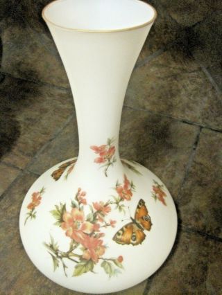 Norleans Satin Glass Large Vase Flowers & Butterfies,  Euc