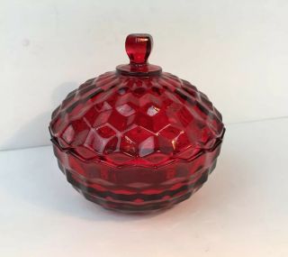 Fostoria American Indiana Red Glass Candy Dish Bowl With Lid 5 " X 5 "